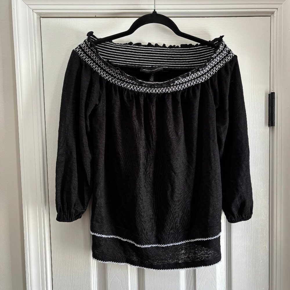 WHBM Off Shoulder Cotton Blend Blouse - Black & White Size S